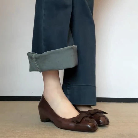 Damen Ballerinas mit dekorativer Schleifenapplikation und elegantem Absatz EB