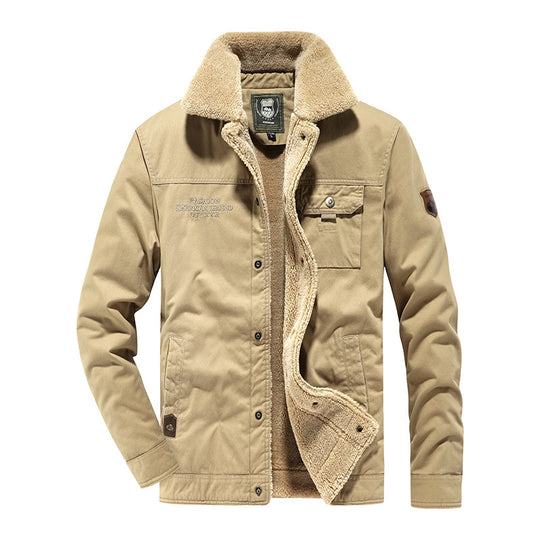 Herren Canvas-Fieldjacke mit Teddyfutter, Brusttasche und Druckknopfverschluss EB