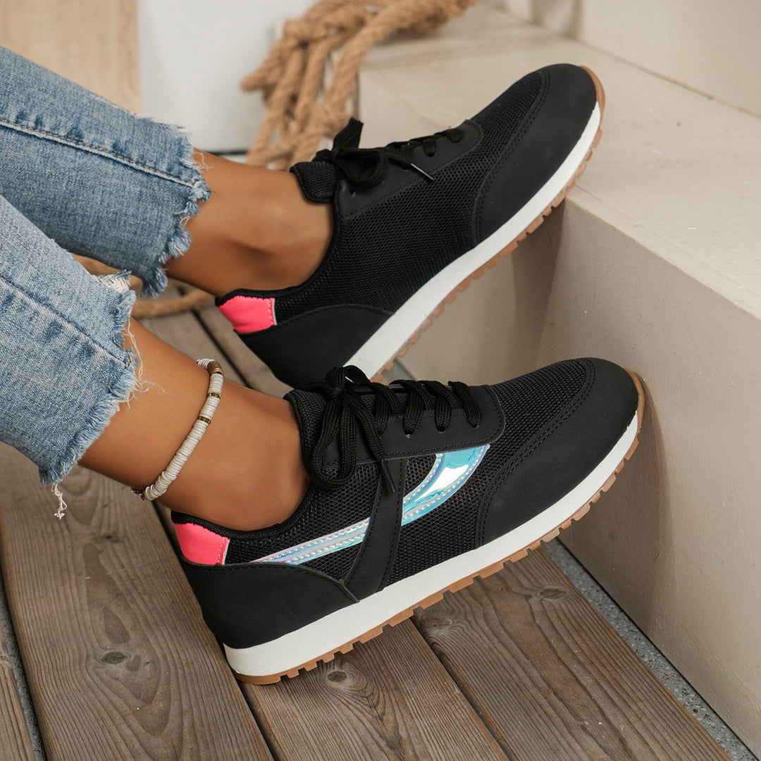 Damen  leichte Retro-Lauf-Sneaker mit verstärkter Zehenkappe, atmungsaktivem Mesh-Obermaterial und profilierter Gummilaufsohle EB