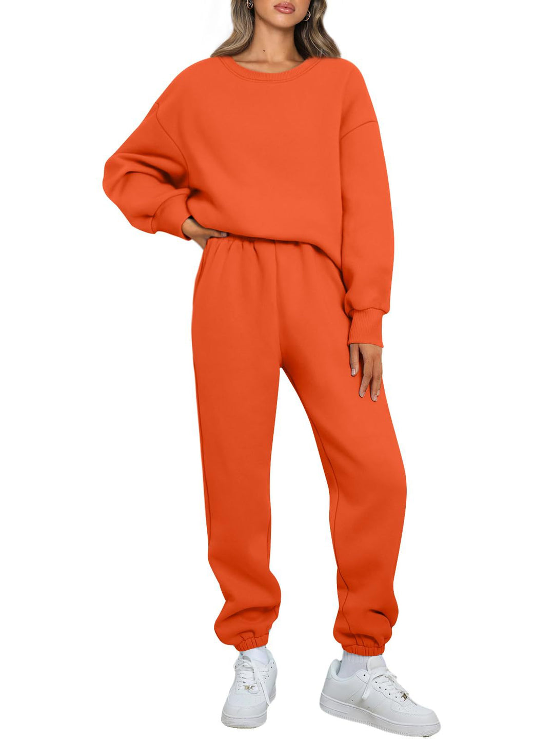 Damen nan gemütliches zweiteiliges Lounge-Set aus French-Terry mit Oversize-Sweatshirt und taillierter Jogginghose EB