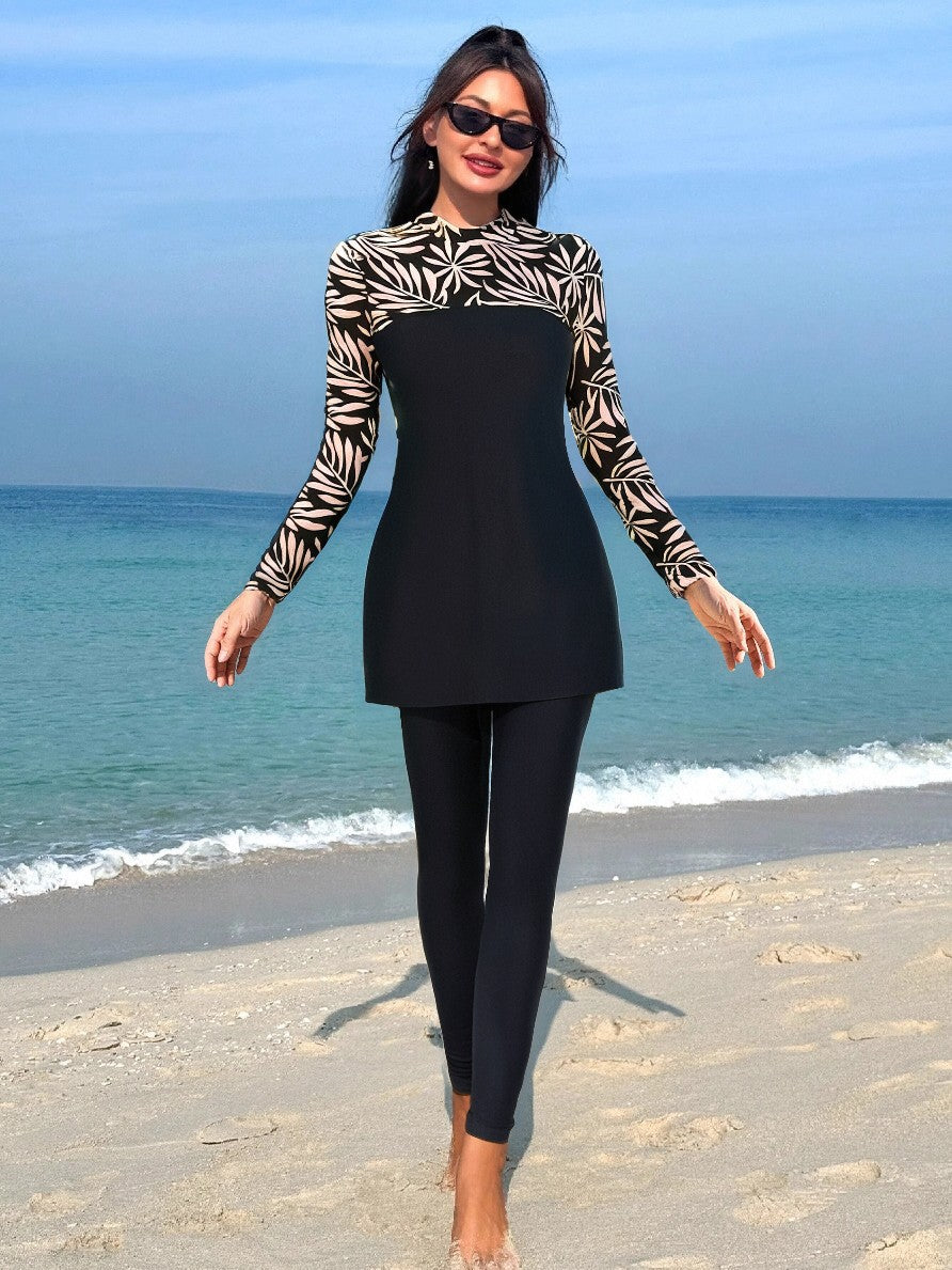 Damen Eleganter Langarm-Surfsuit mit modischen Akzenten EB