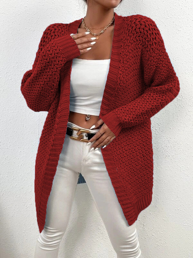 Damen Strickjacke mit offener Front und luftiger Häkelstruktur EB