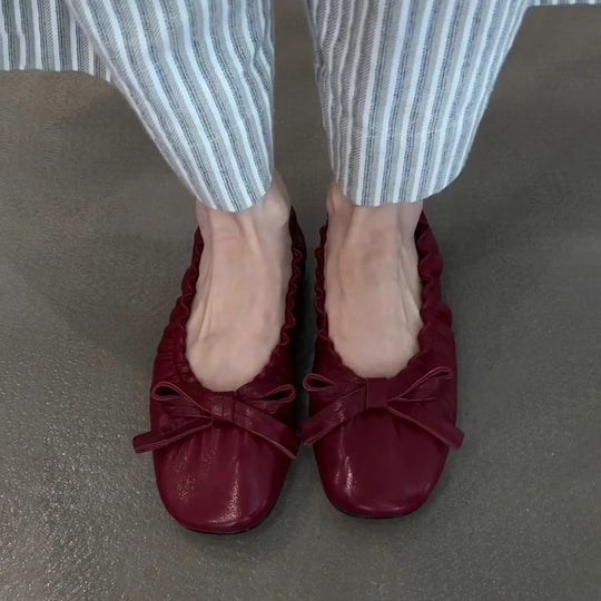 Damen Ballerina-Schuhe mit gerafftem Design und verspieltem Schleifendetail EB