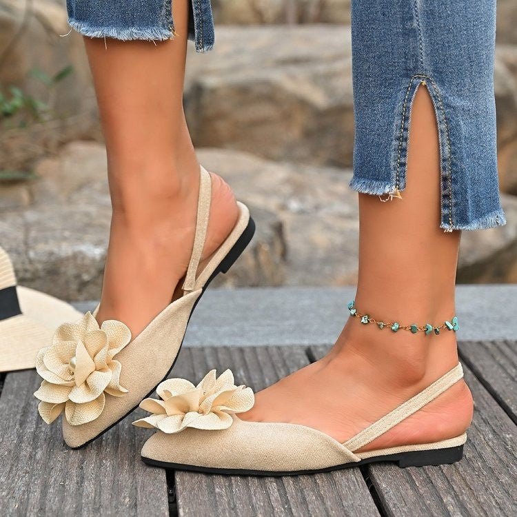 Damen Slingback-Ballerinas mit großer Blumenapplikation und flacher Komfortsohle EB