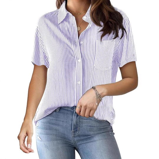 Damen Kurzarmbluse mit elegantem Streifenmuster und bequemen Schnitt EB