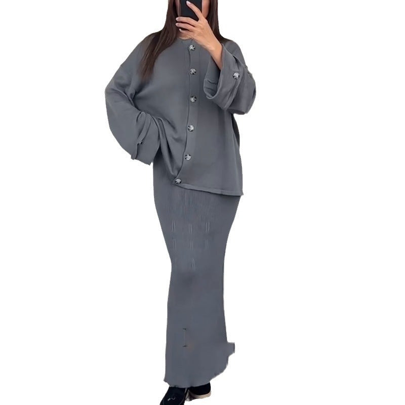 Damen Strickanzug mit elegantem Blazer und ärmellosem Maxikleid EB