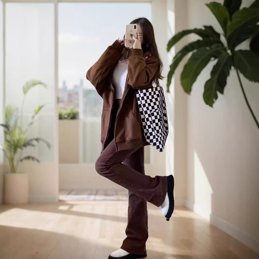 Damen nan extrabreite Zip-Kapuzenjacke mit weichem Fleecefutter, Kängurutaschen und gerippten Bündchen EB