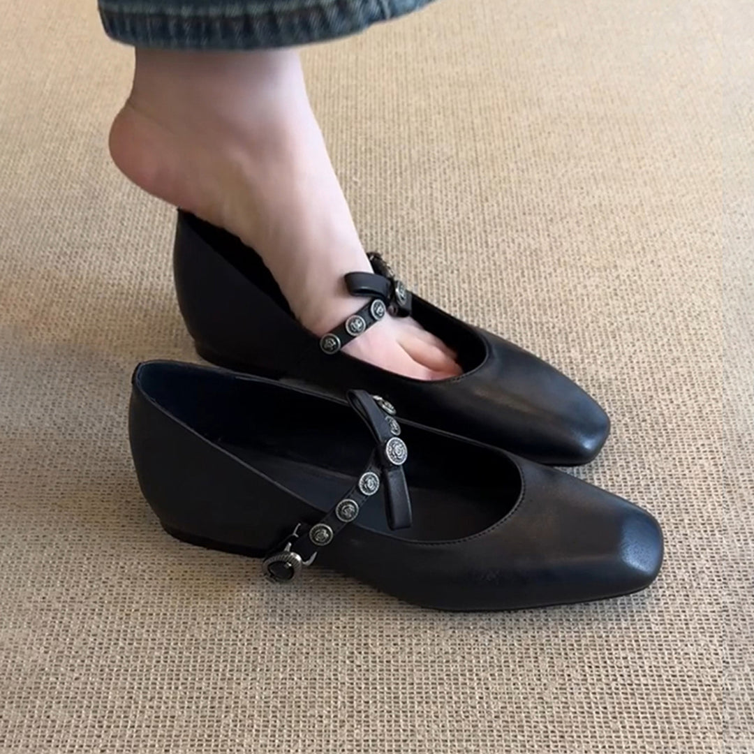 Damen elegante Ballerinas mit modischem Riemendetail und komfortablem Absatz EB