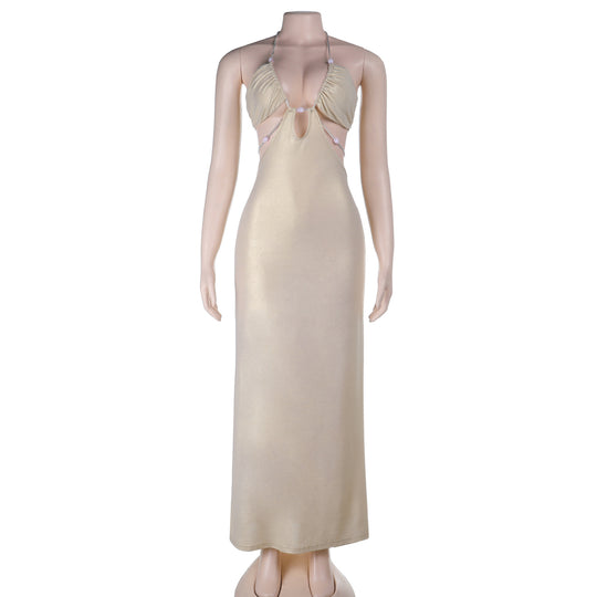 Damen langes Abendkleid mit tiefem V-Ausschnitt und schimmernden Details EB
