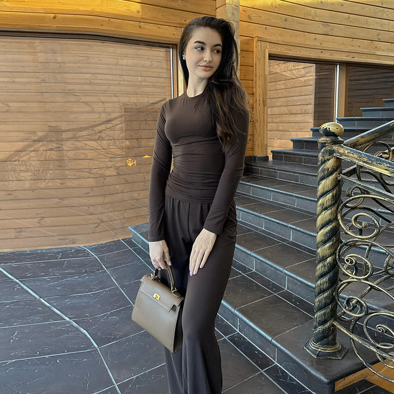 Damen lässiges Lounge-Set mit kurzem Oberteil und weit geschnittenen Hosen EB