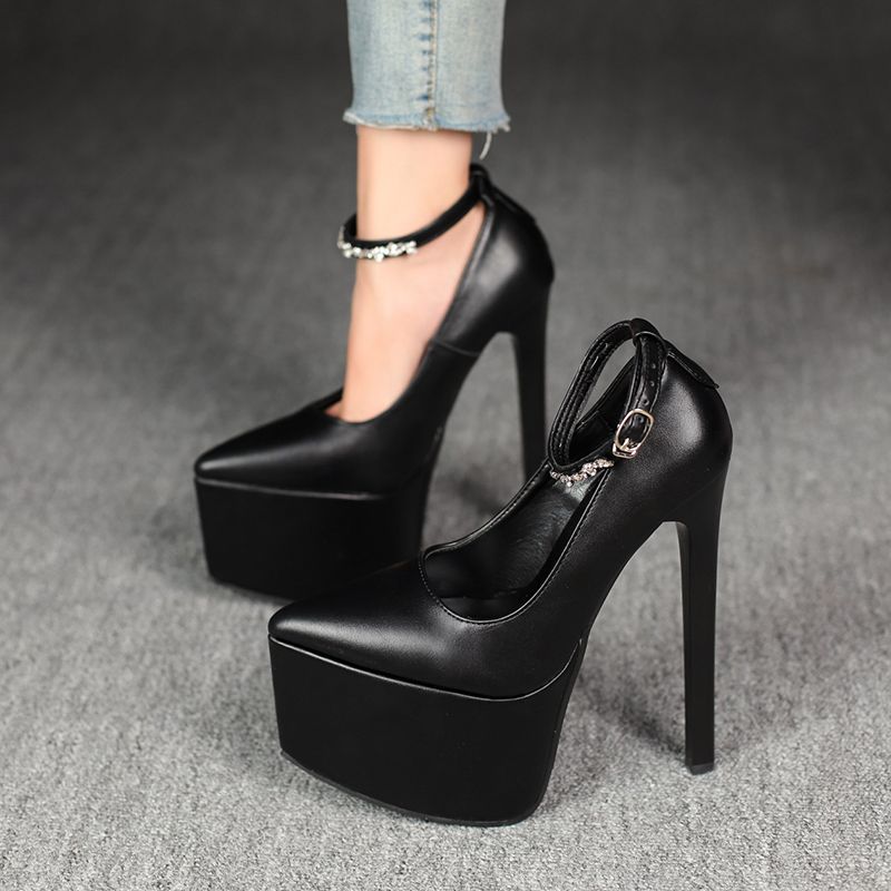 Damen Glamouröse Plateau-Pumps mit funkelndem Riemen und hohem Absatz EB