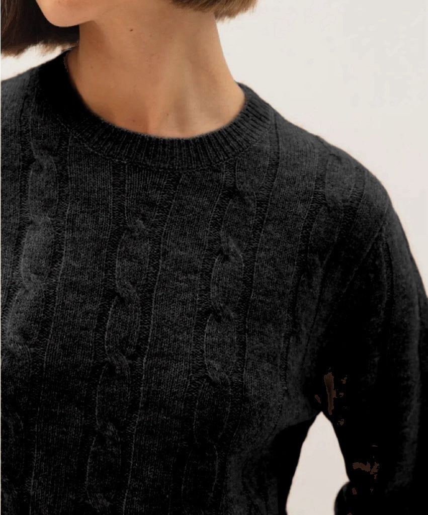 Damen Kabelstruktur‑Pullover im Zopfstrick mit Rundhalsausschnitt und nachhaltig weicher Wollmischung EB