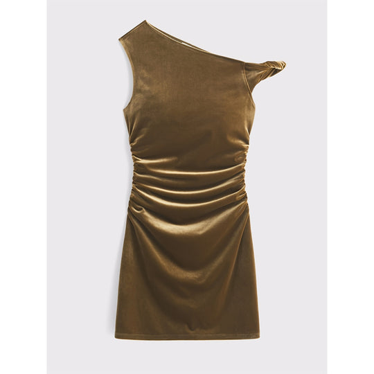 Damen figurbetontes Wickelkleid mit schulterfreiem Design und raffinierten Rüschen EB