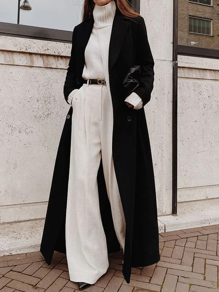 Damen Eleganter Wollmantel mit doppelter Knopfleiste und tiefen Taschen EB