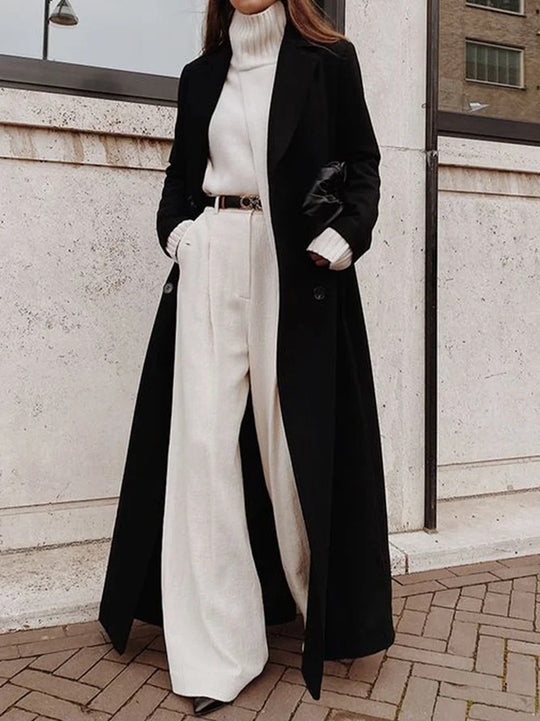 Damen Eleganter Wollmantel mit doppelter Knopfleiste und tiefen Taschen EB