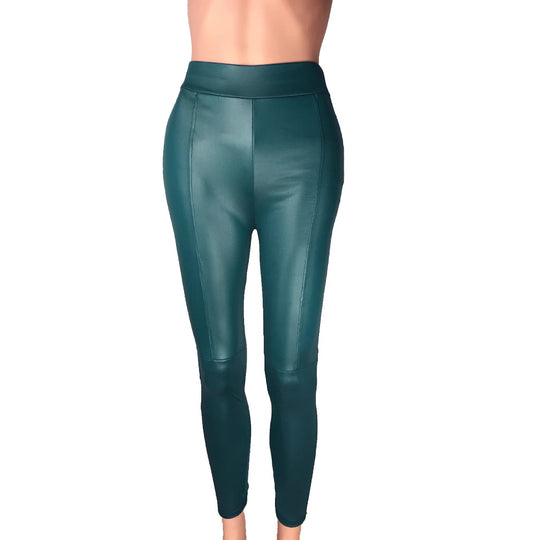Damen Hochtaillierte Leggings aus hochwertigem Kunstleder mit nahtloser Verarbeitung EB