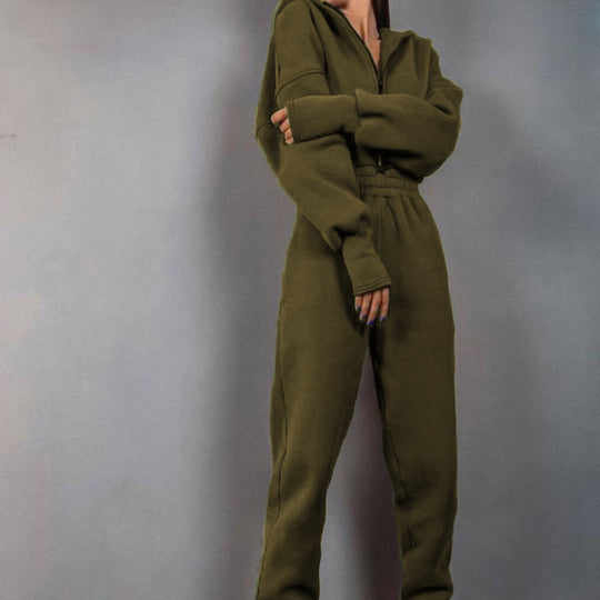 Damen nan kurzes Halbzip-Loungewear-Set mit elastischem Taillenbund und oversized Schnitt EB