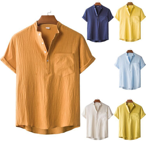 Herren Kurzarmhemd mit modernem Henley-Kragen und praktischer Brusttasche EB