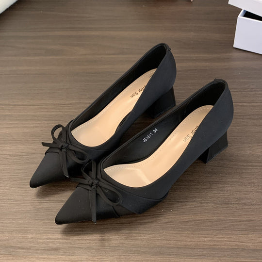 Damen elegante Ballerina-Pumps mit modischem Schleifendesign und stabiler Absatzhöhe EB