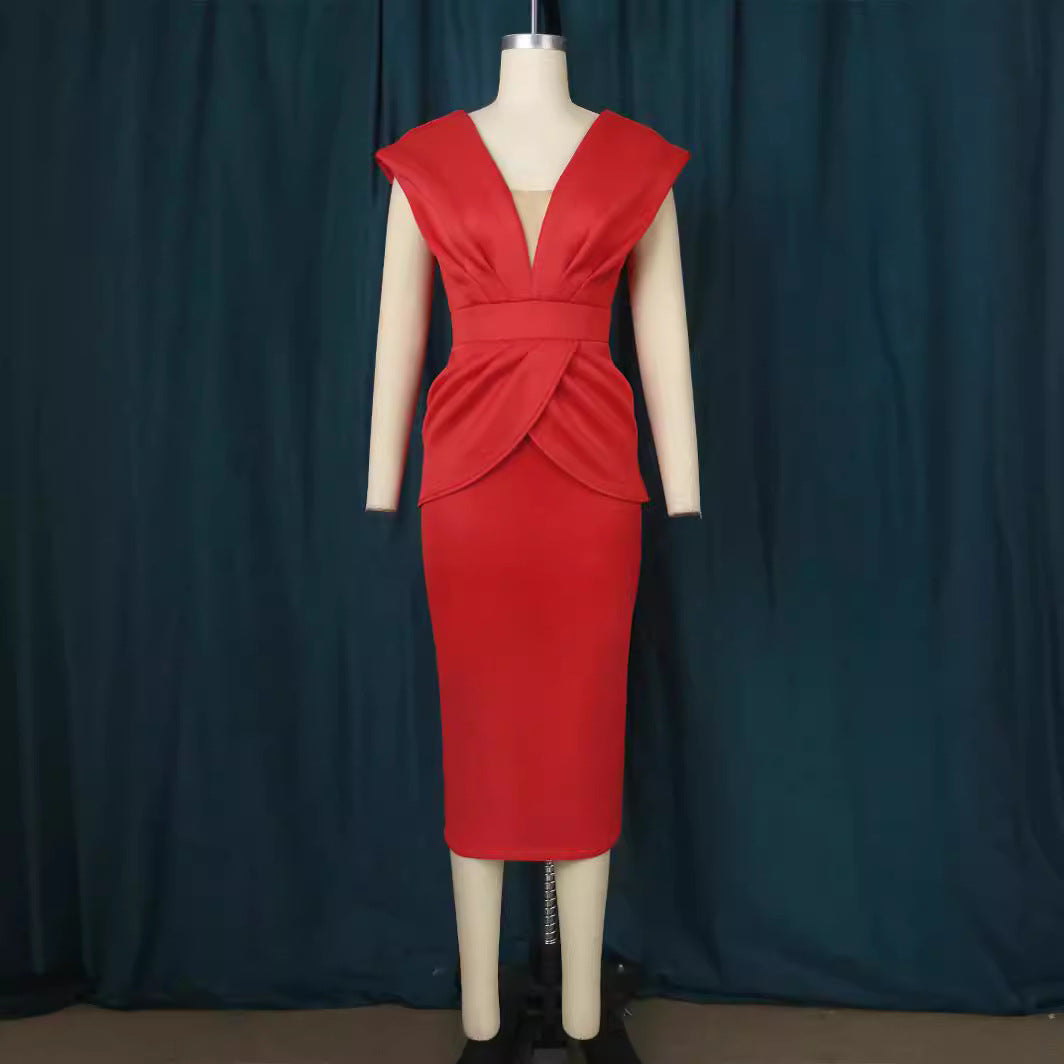 Damen Figurbetontes Wickelkleid mit tiefem V-Ausschnitt und organischem Schnitt EB