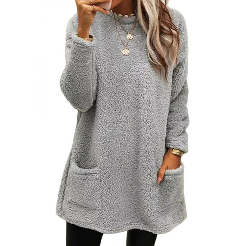 Damen Pullover mit weichem Teddy-Fleece und praktischen Taschen EB