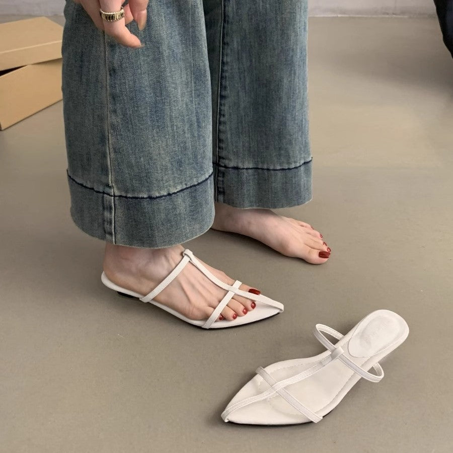 Damen elegante Slipper mit verstellbaren Riemen und spitzem Design EB