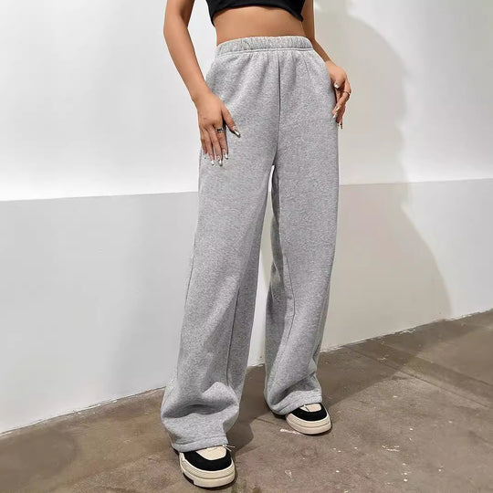 Damen Bequeme High-Waist Freizeithose mit weitem Schnitt EB