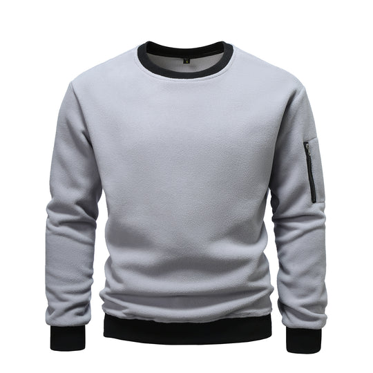Herren nan Fleece-Sweatshirt mit Rundhalsausschnitt und Ärmeltasche mit Reißverschluss EB