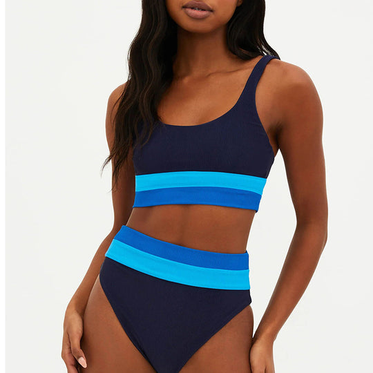 Damen Sportliches Bikini-Set mit komfortablem Crop-Top und hochgeschnittenem Höschen EB