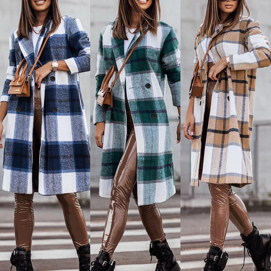 Damen Karierter Oversized-Wintermantel EB