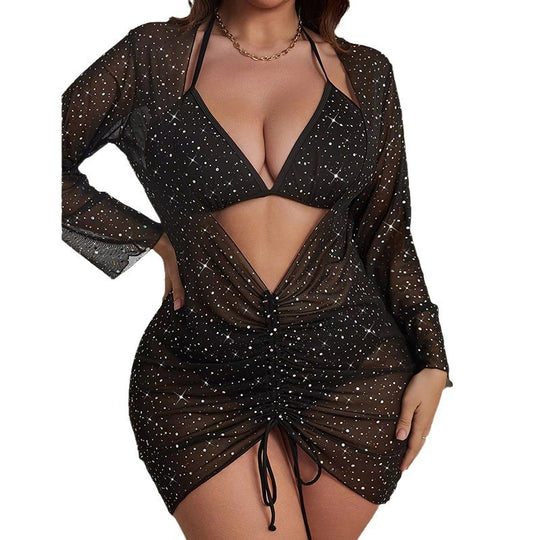 Damen Strandkleid mit gebundenem Ausschnitt und transparentem Design EB