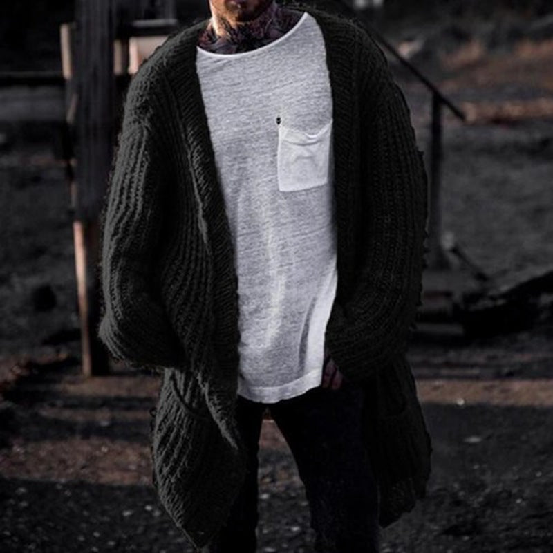 Herren Großer Strickcardigan mit tiefem Schnitt und strukturiertem Design EB