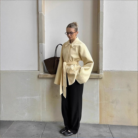 Damen Oversized jacke mit breitem Revers und Taillengürtel EB