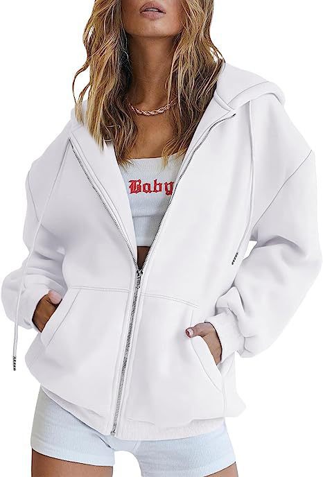 Damen nan oversized Kapuzenjacke mit durchgehendem Reißverschluss Kängurutaschen und weichem Sweatmaterial EB