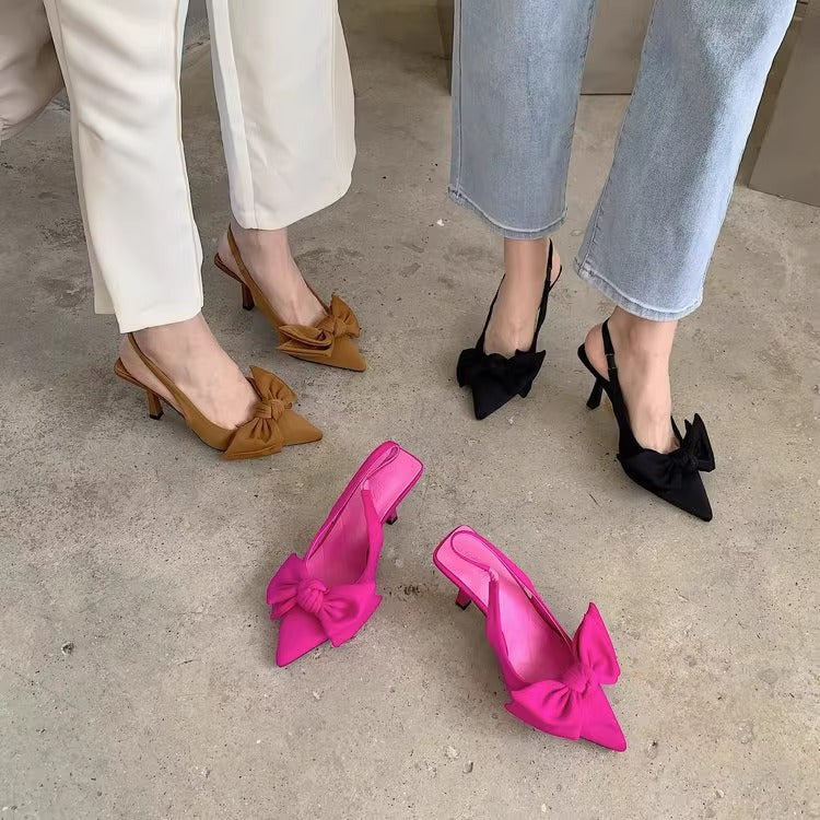 Damen Slingback Pumps mit verspieltem Schleifendesign EB