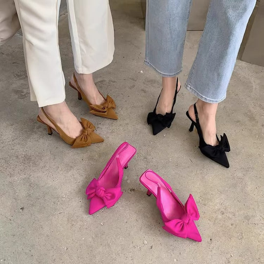 Damen Slingback Pumps mit verspieltem Schleifendesign EB