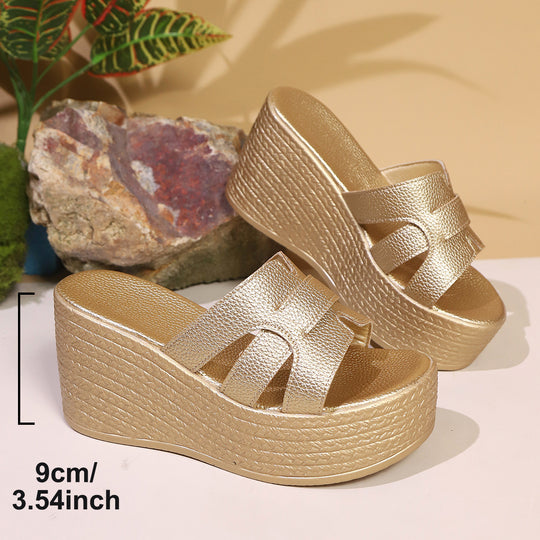 Damen Plateauschuhe mit modischen Riemen und rutschfester Sohle EB