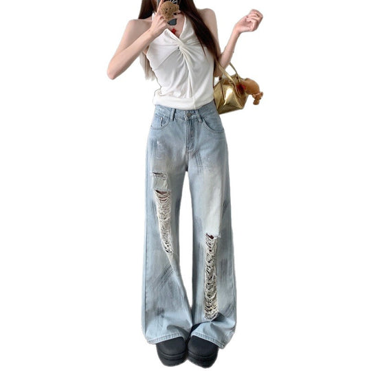 Damen Weit geschnittene Destroyed Jeans mit trendigen Details EB