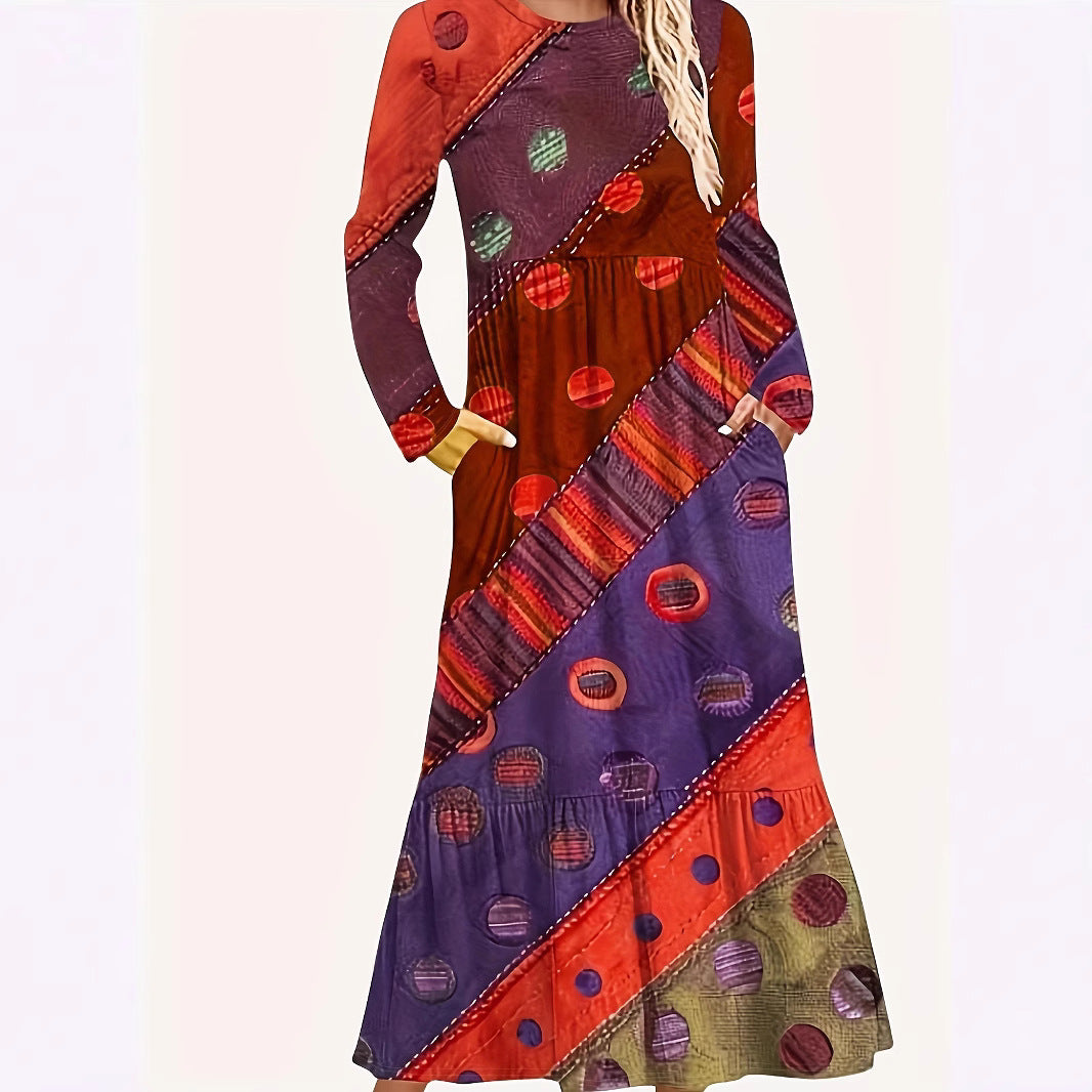 Damen Maxikleid mit geometrischem Muster und Taschen EB