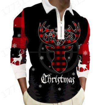 Herren Weihnachtliches Langarmshirt mit festlichem Grafikdesign und praktischem Reißverschluss EB