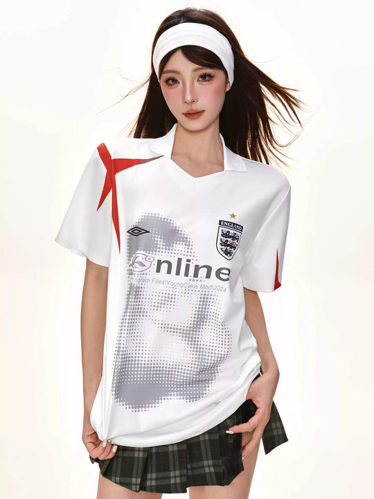 Damen nan Retro-Fußballtrikot mit Polokragen, Sublimationsdruck und lockerer Passform EB