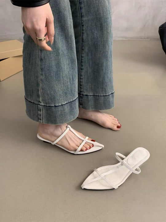 Damen elegante Slipper mit verstellbaren Riemen und spitzem Design EB