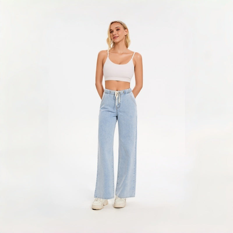 Damen Weite Jeans mit elastischem Bund und lässigem Schnitt EB