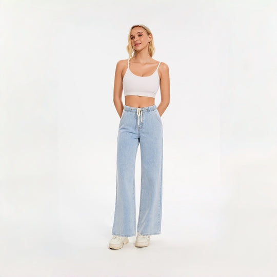 Damen Weite Jeans mit elastischem Bund und lässigem Schnitt EB