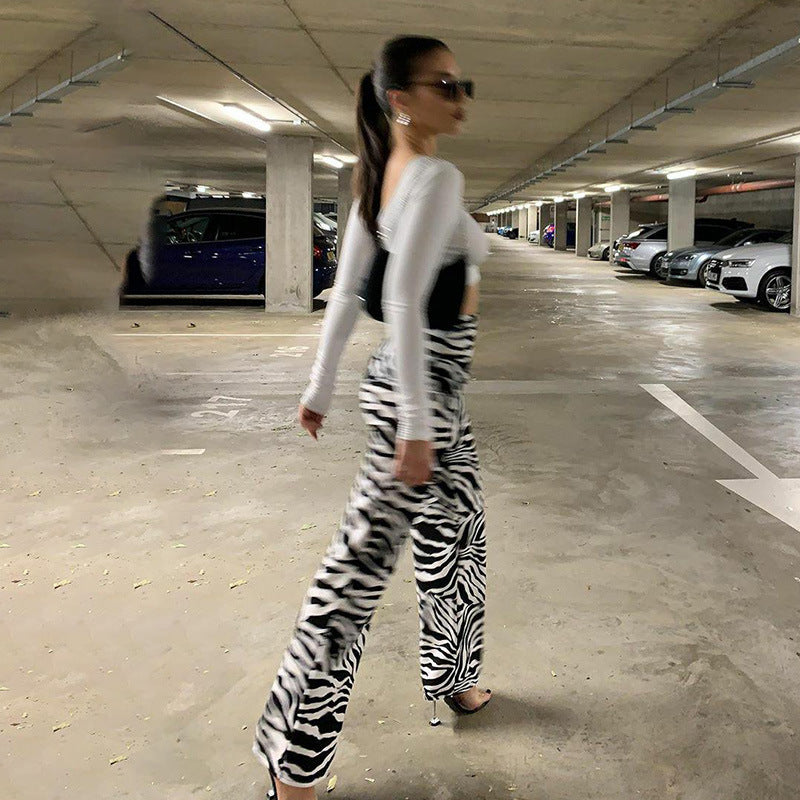 Damen Fashion Jumpsuit mit Zebra-Print und figurbetontem Schnitt EB