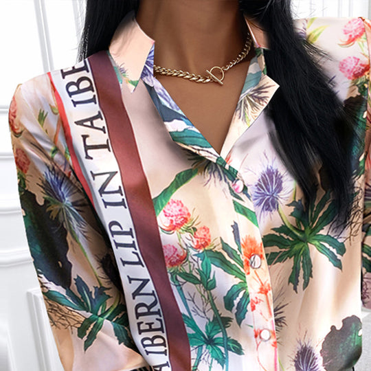 Damen floral bedruckte Bluse mit elegantem Satinfinish EB