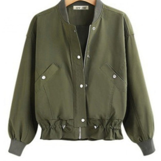 Damen Oversize Bomberjacke mit Tunnelzugbund, Druckknopfleiste und aufgesetzten Taschen EB