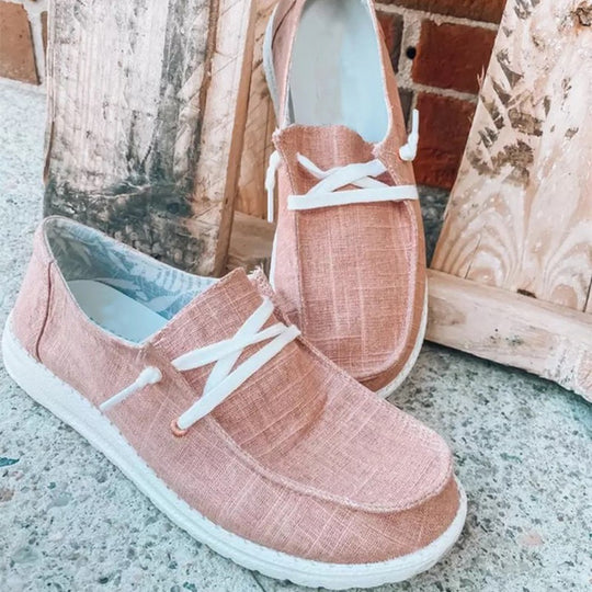 Damen nan Segeltuch-Mokassin-Sneaker mit elastischer Schnürung gepolstertem Komfortfußbett und profilierter Gummisohle EB