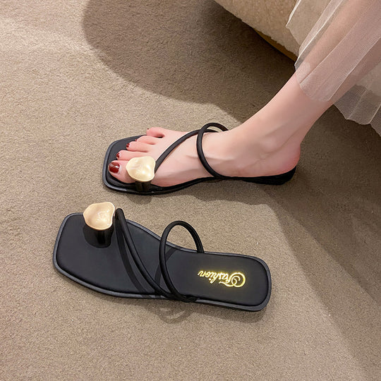 Damen stilvolle Flip-Flops mit glamourösen Herz-Applikationen EB