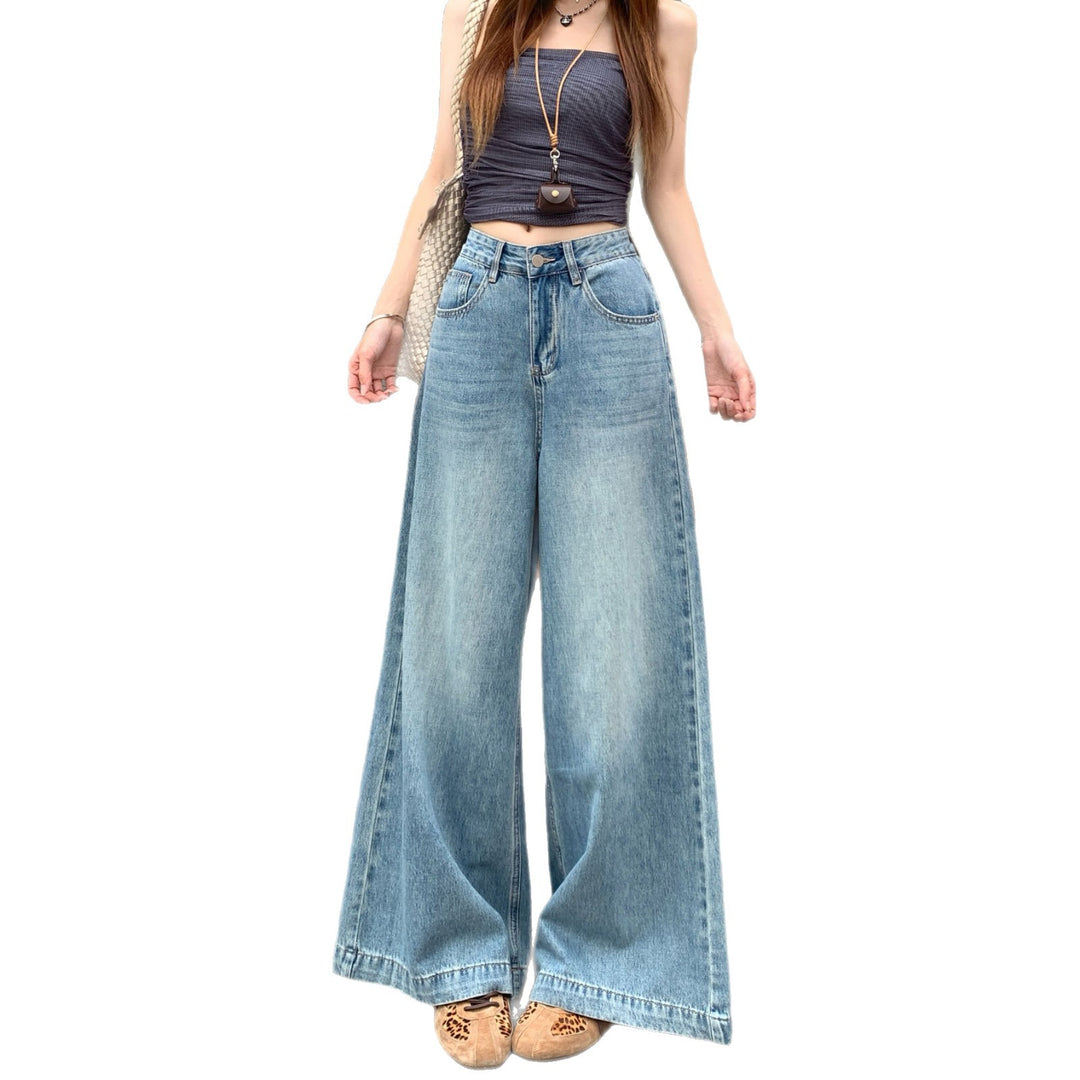 Damen Weite Denim-Hose mit lässigem Schnitt und hoch tailliertem Design EB